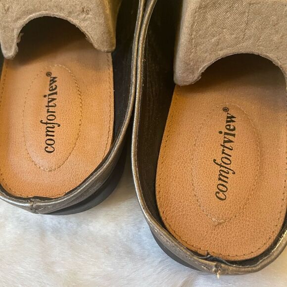 Comfort view Kailey metallic brown faux leather slides sandals size 10W - Picture 4 of 9